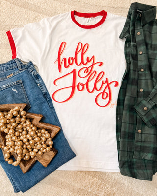Holly Jolly Ringer Graphic Tee - The Southern Loft