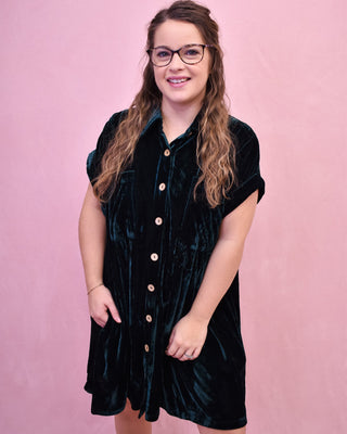 Holly Velvet Pleat Button Down Mini Dress - The Southern Loft