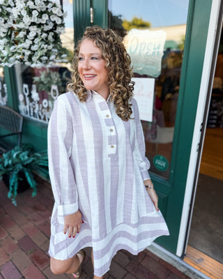 In Good Lines Vertical Stripe Button Up Shift Dress - The Southern Loft