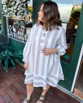 In Good Lines Vertical Stripe Button Up Shift Dress - The Southern Loft