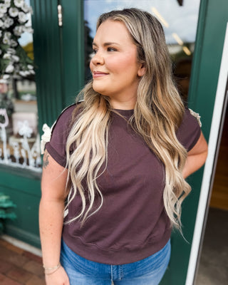 Lace It Easy Short Sleeve Sweatshirt - The Southern Loft