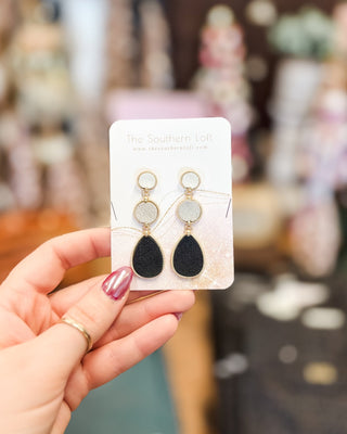 Linked Vegan Leather Geometric Drop Earrings - The Southern Loft