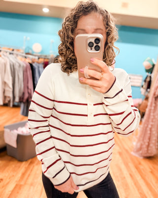 Luna Striped Button - Down Sweater | Ultra - Soft Relaxed Knit Top - The Southern Loft