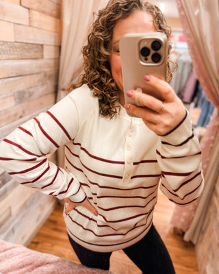 Luna Striped Button - Down Sweater | Ultra - Soft Relaxed Knit Top - The Southern Loft