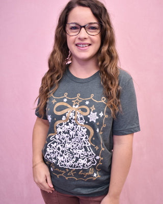 Merry + Bright Christmas Tree Graphic Tee - The Southern Loft
