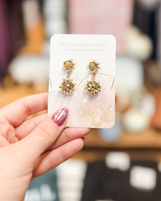 Metal Gift Bow Drop Earrings - The Southern Loft