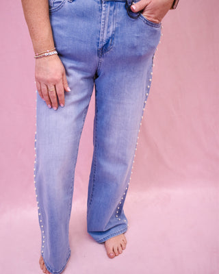 Mica Wide Leg Pearl Embellished Jeans - The Southern Loft