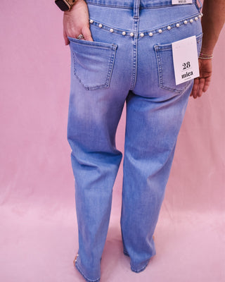 Mica Wide Leg Pearl Embellished Jeans - The Southern Loft