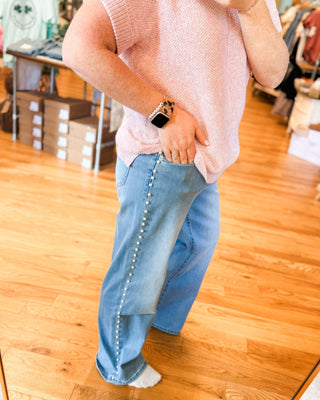 Mica Wide Leg Pearl Embellished Jeans - The Southern Loft