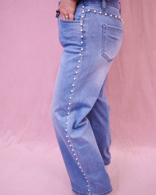 Mica Wide Leg Pearl Embellished Jeans - The Southern Loft