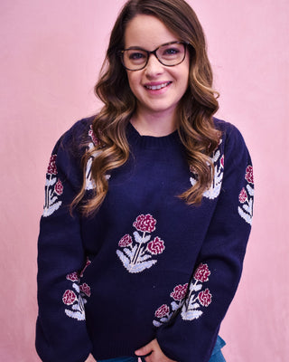 Midnight Frost Blossom Sweater - The Southern Loft