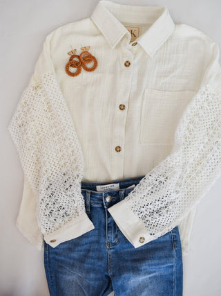 Need A Little Lace Button Up Top - The Southern Loft