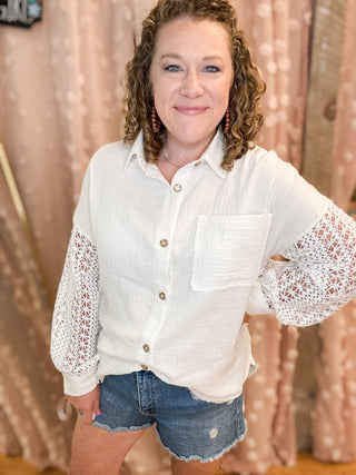 Need A Little Lace Button Up Top - The Southern Loft