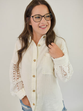Need A Little Lace Button Up Top - The Southern Loft