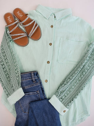 Need A Little Lace Button Up Top - The Southern Loft
