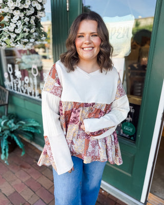 Orchard Oasis Paisley Patch Waffle Knit Top - The Southern Loft