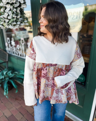 Orchard Oasis Paisley Patch Waffle Knit Top - The Southern Loft