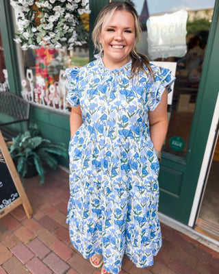 Painted Petals Flutter Sleeve Midi Dress - The Southern Loft