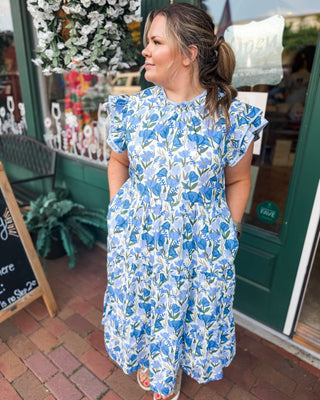 Painted Petals Flutter Sleeve Midi Dress - The Southern Loft