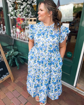 Painted Petals Flutter Sleeve Midi Dress - The Southern Loft