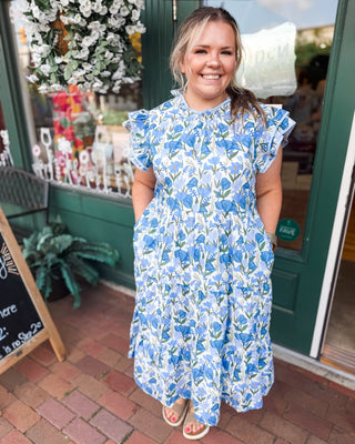 Painted Petals Flutter Sleeve Midi Dress - The Southern Loft