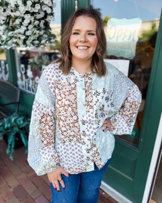 Patchwork & Petals Floral Patchwork Puff Sleeve Top - The Southern Loft