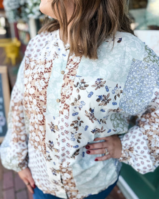 Patchwork & Petals Floral Patchwork Puff Sleeve Top - The Southern Loft