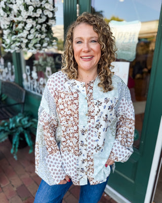 Patchwork & Petals Floral Patchwork Puff Sleeve Top - The Southern Loft