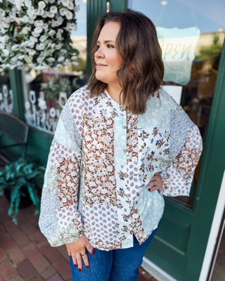 Patchwork & Petals Floral Patchwork Puff Sleeve Top - The Southern Loft