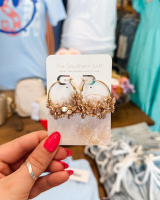 Pearl Flower Beaded Hoop Earrings - The Southern Loft
