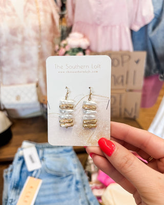 Pearl & Hammered Metal Bead Drop Earrings - The Southern Loft