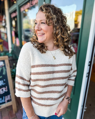 Porch Weather Textured Stripe Half Sleeve Knit Sweater - The Southern Loft