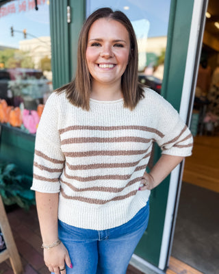 Porch Weather Textured Stripe Half Sleeve Knit Sweater - The Southern Loft