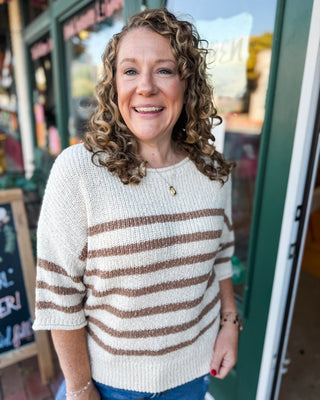 Porch Weather Textured Stripe Half Sleeve Knit Sweater - The Southern Loft