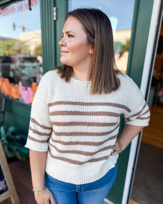 Porch Weather Textured Stripe Half Sleeve Knit Sweater - The Southern Loft
