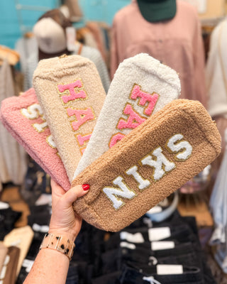 Preppy Patch Chenille Cosmetic Bags - The Southern Loft