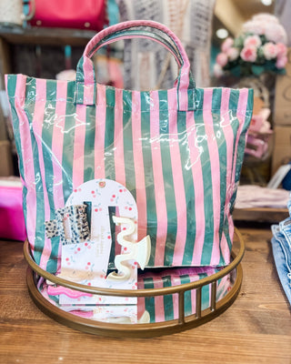 Preppy + Pretty Striped Vinyl Tote Bag - The Southern Loft