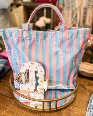 Preppy + Pretty Striped Vinyl Tote Bag - The Southern Loft
