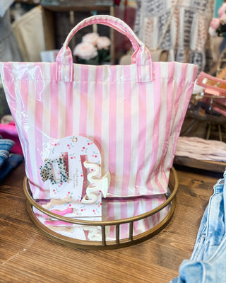Preppy + Pretty Striped Vinyl Tote Bag - The Southern Loft