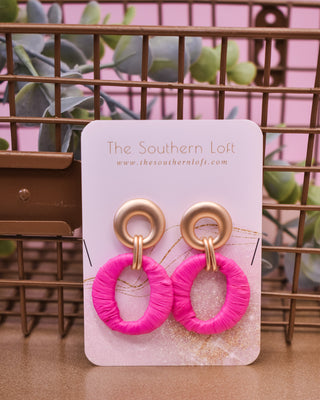 Raffia Wrapped Oval Earrings - The Southern Loft