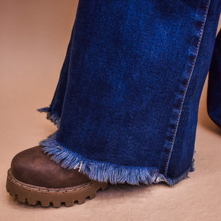 RISEN Frayed Hem Flare Jeans With Belt - The Southern Loft