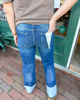Risen High Rise Ankle Straight Wide Cuff Hem Jeans - The Southern Loft