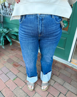 Risen High Rise Ankle Straight Wide Cuff Hem Jeans - The Southern Loft