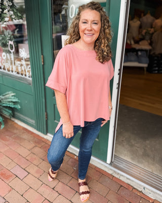 Rosy Outlook Short Sleeve Scuba Top - The Southern Loft