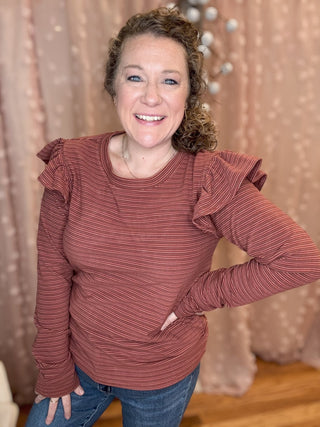 Slow It Down Ruffle Shoulder Top - The Southern Loft