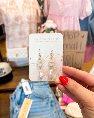 Stone Disk & Baroque Pearl Drop Earrings - The Southern Loft
