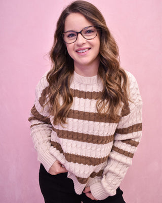 Stripe A Pose Cable Knit Sweater - The Southern Loft