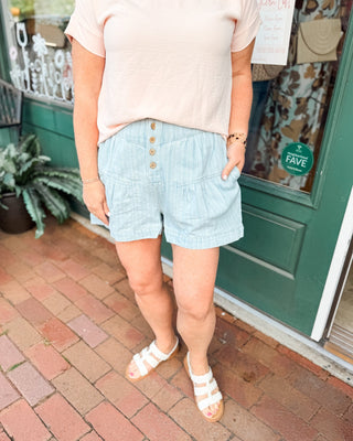 Striped Button Closure Denim Shorts - The Southern Loft