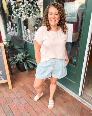 Striped Button Closure Denim Shorts - The Southern Loft