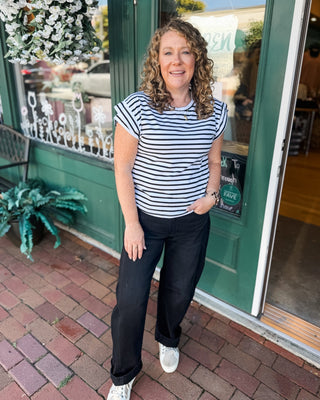 Striped Statement Rolled Sleeve Top - The Southern Loft